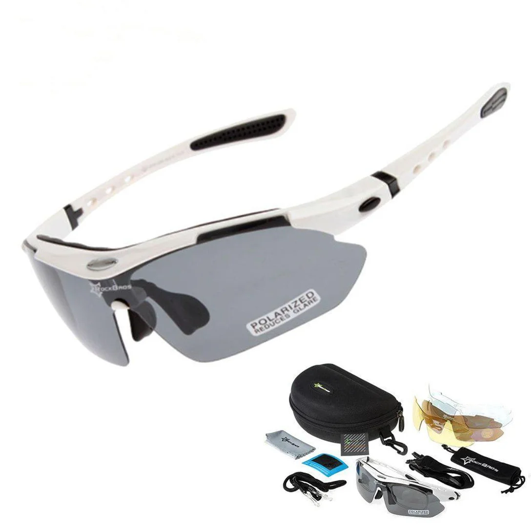 Óculos Bicicleta Ciclismo Bike Rockbros Polarizado 5 Lentes - Branco