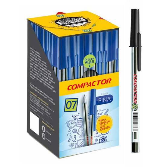 Caixa Caneta Esferográfica Compactor 07 Preta – Ponta Fina 0.7mm – 50 Unidades