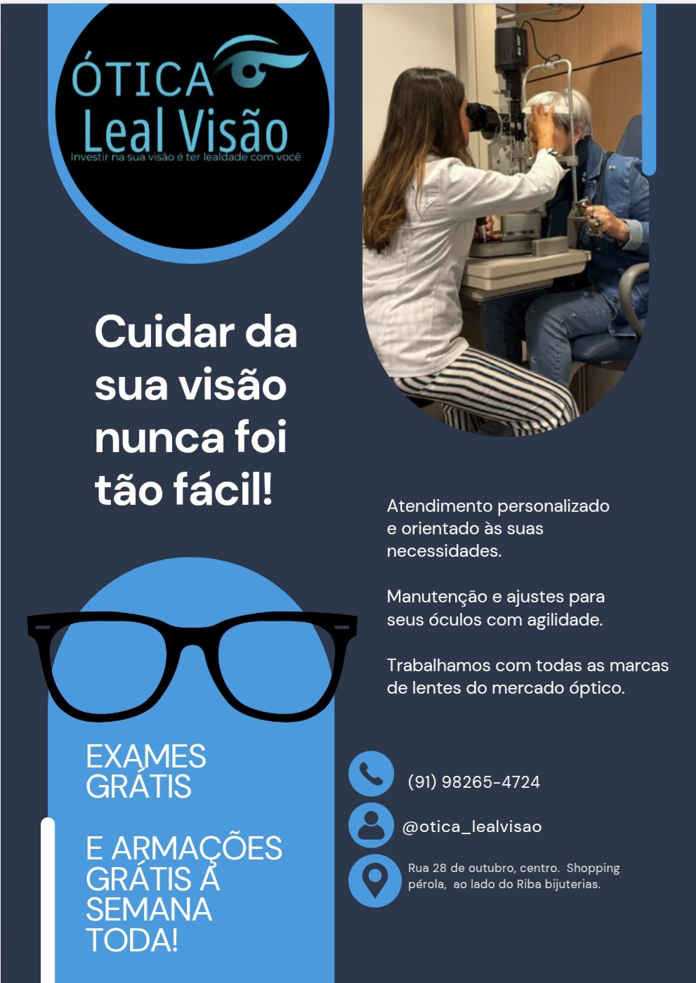 Exames e armações grátis