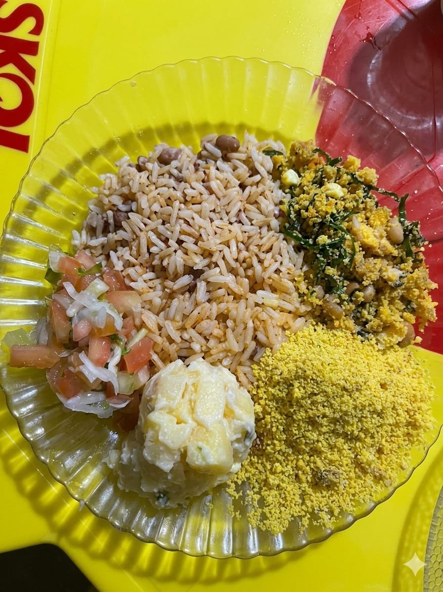 Porções de Acompanhamentos Caseiros Baião Tropeiro e Maionese