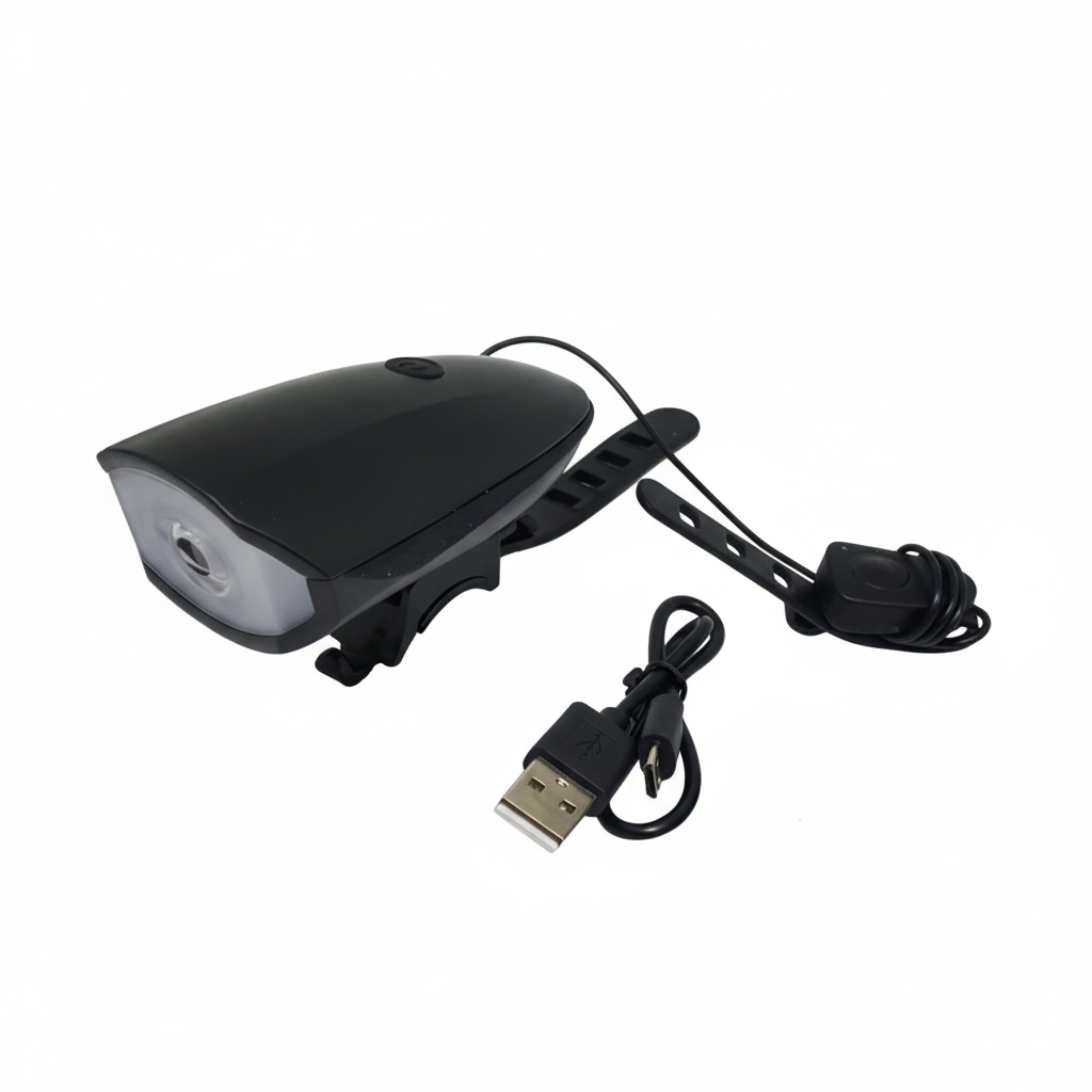 Farol Recarregável USB para Bicicleta com Buzina Integrada 250LM - Segurança Tot