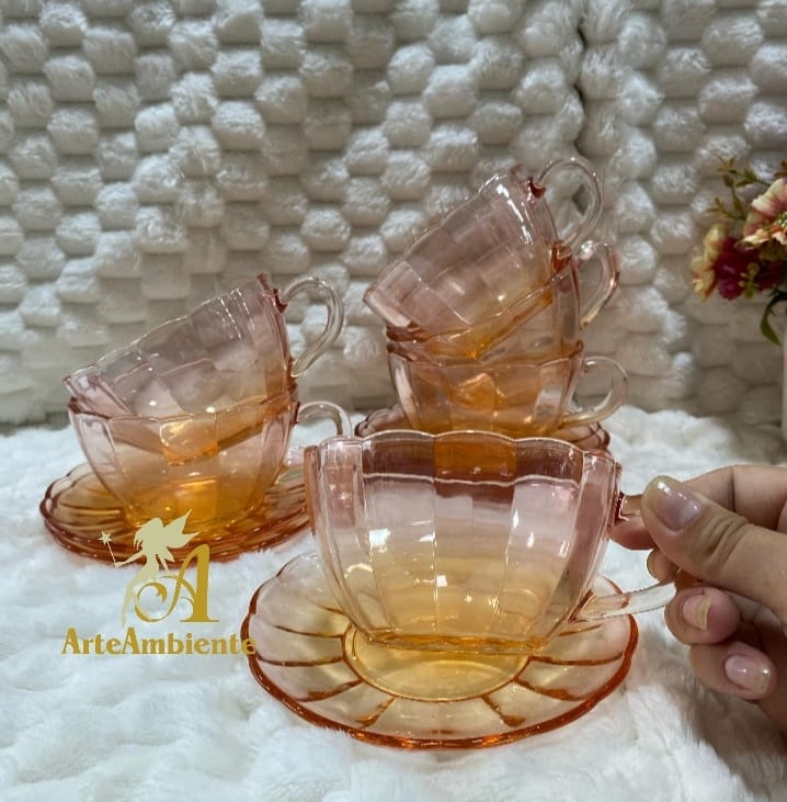 JOGO DE XÍCARA VIDRO (240ML) PEACH